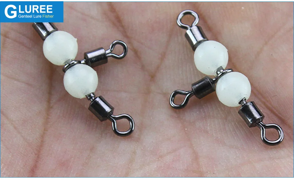 GLUREE-20Pcs-Copper-Triple-Swivel-With-Luminous-Beads-Solid-Ring-Crossline-Connector-Trigeminal-Swivel-Fishing-Tackle-Accessory_08