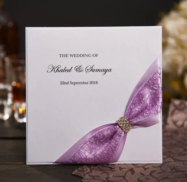 Rustic Lace Wedding Invitations Card With Purple Ribbon Rhinestone Rustic Lace Wedding Invitations Card With Purple Ribbon Rhinestone Buckle Custom Birthday Cards Free Photo