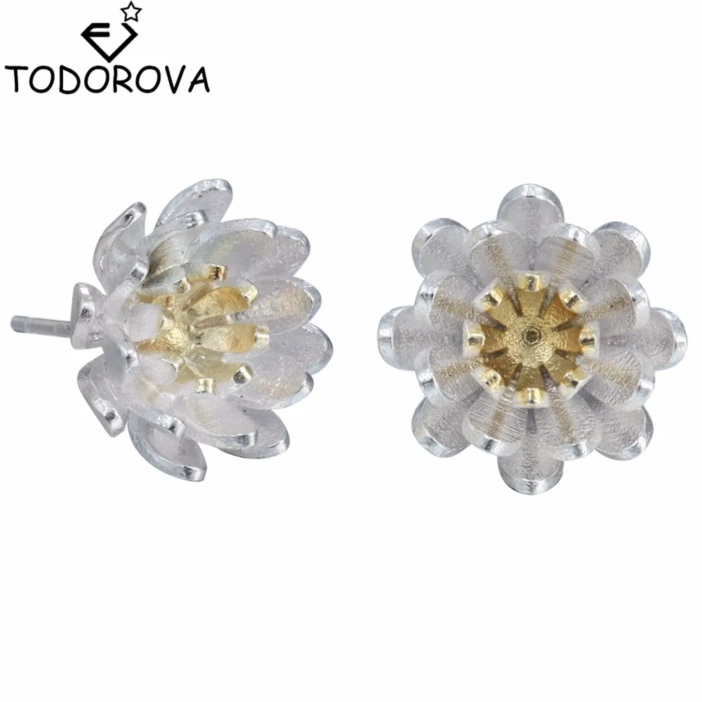 Todorova милые женские серьги-гвоздики ручной работы с цветком лотоса элегантные серьги-гвоздики женские гипоаллергенно ювелирные изделия