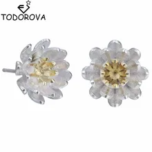 Todorova милые женские серьги-гвоздики ручной работы с цветком лотоса элегантные серьги-гвоздики женские гипоаллергенно ювелирные изделия