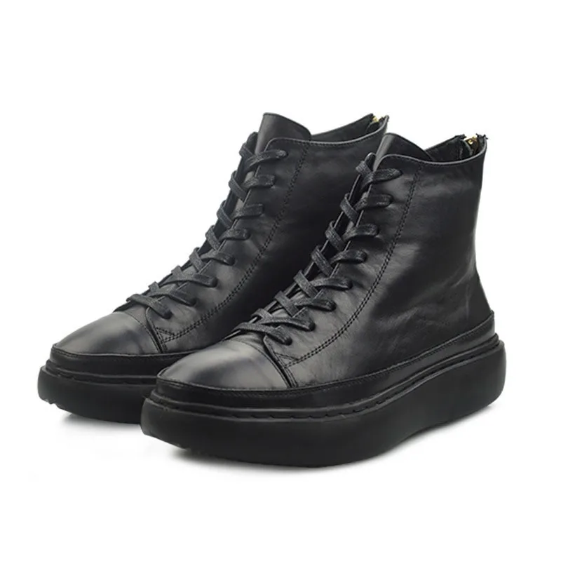 Винтажные мужские ботинки на шнуровке в британском стиле, черные ботильоны на платформе, визуально увеличивающие рост, брендовая Рабочая обувь с высоким берцем, мужская обувь, размеры 38-44