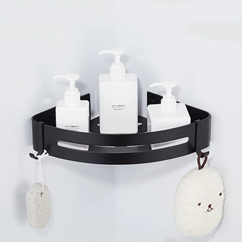 1 قطعة الفضاء الألومنيوم رف تخزين للحمام مع هوك دش الشامبو التجميل رف الحمام/المطبخ اكسسوارات منظم منزلي