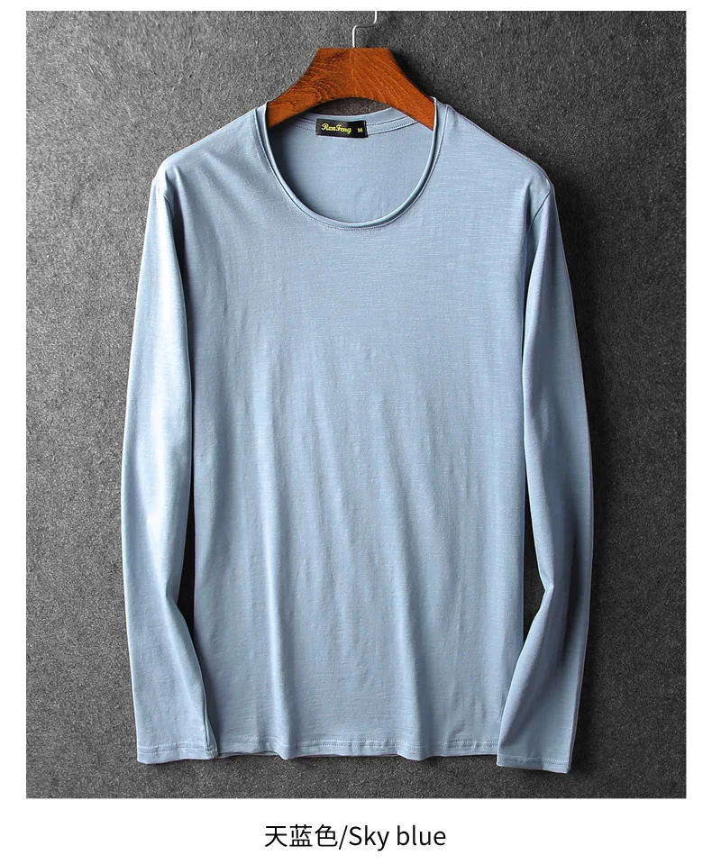 Bamboo cotton men's long sleeve t-shirt msn All Match O Neck Casual T-Shirts Base Tees spring autumn Korean bottoming shirt men (3)