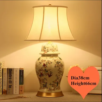 

Chinese flower bird ceramic Table Lamps European vintage Touch Switch fabric copper base E27 LED lamp for bedside&foyer MF050