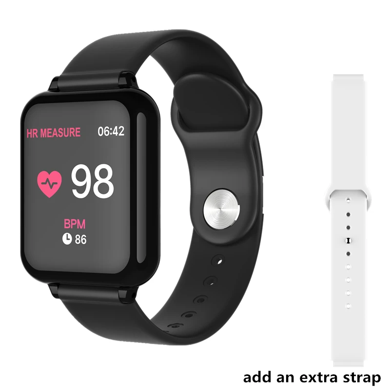 Умные часы B57 для женщин и мужчин, водонепроницаемые спортивные часы для iPhone, Xiaomi, монитор сердечного ритма, кровяное давление, умные часы PK Q9 P68 Y7 - Цвет: Add a White Strap