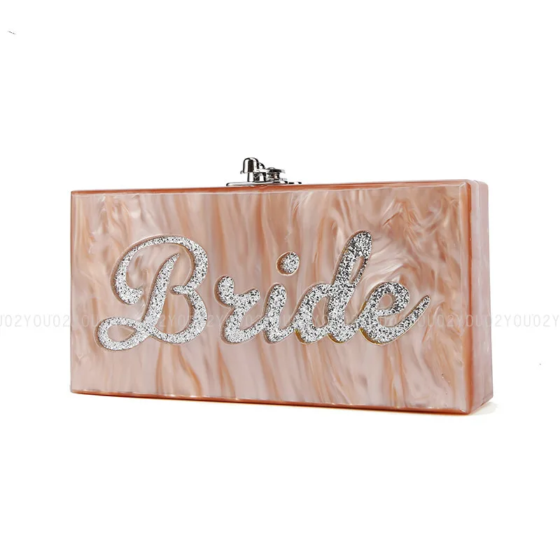 

[Telastar] Pearl Blush Acrylic Box Day Clutch Bags Acrylic Evening Bag Ladies Banquet Handbag Letter Bride Name Bag Wholsale