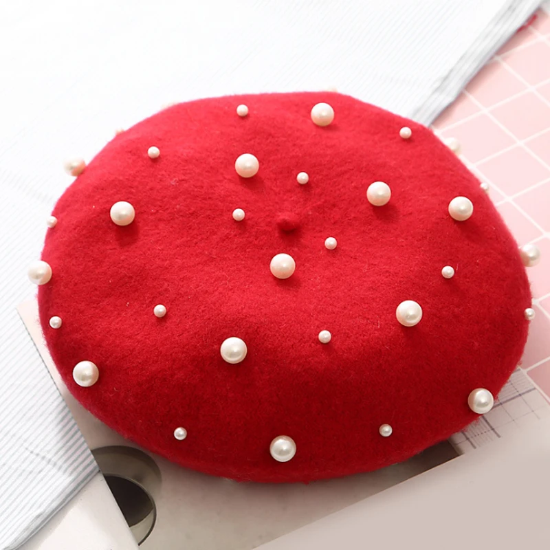 Hot Hats Caps Vintage Warm 2018 New 1PC Fashion Womens Wool Autumn Cashmere Female Luxury Pearl Winter Hot Hats Caps Vintage Warm 2018 New 1PC Fashion Womens Wool Autumn Cashmere Female Luxury Pearl Winter