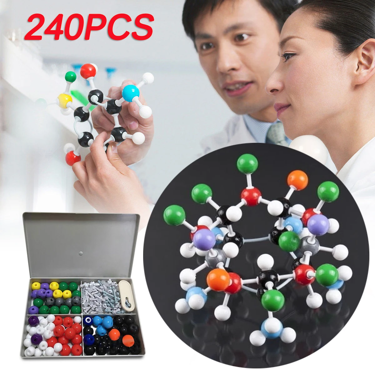 

240Pcs Molecular Model Set Kit General and Organic Chemistry Atom Bonds Student Set For School Lab Teaching Research