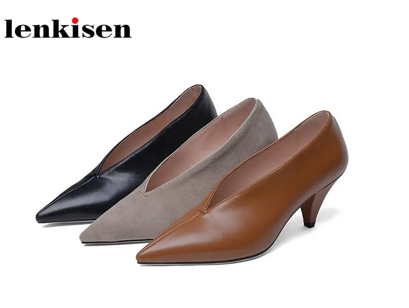 

Lenkisen 2018 spring new arrival superstar genuine leather pointed toe shallow simple style elegant women pumps L92