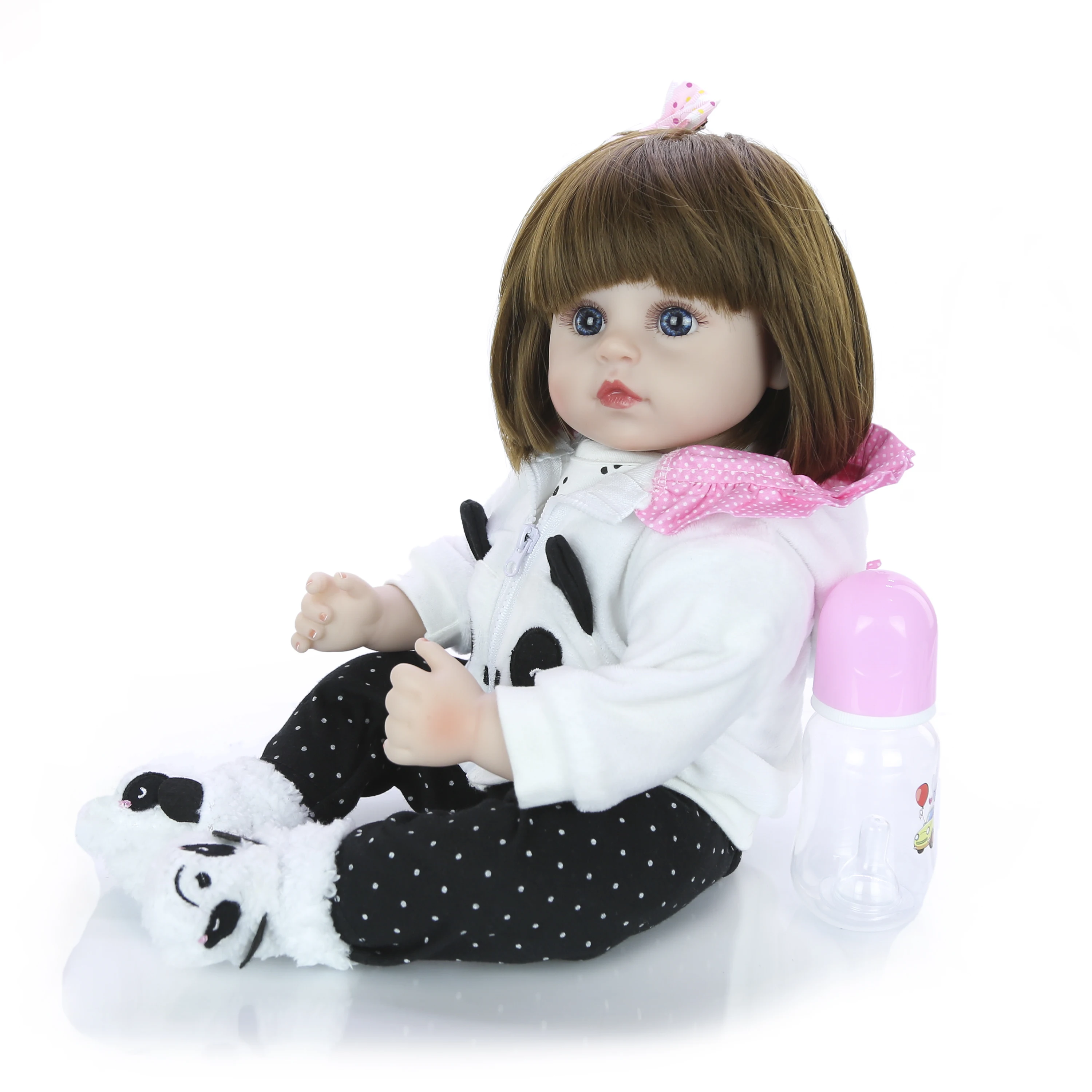 KEIUMI 18 ''новорожденный силиконовый Menina Reborn Baby Doll Милый Панда мультфильм Bebê день детей подарки с 3 шт. заколки для волос