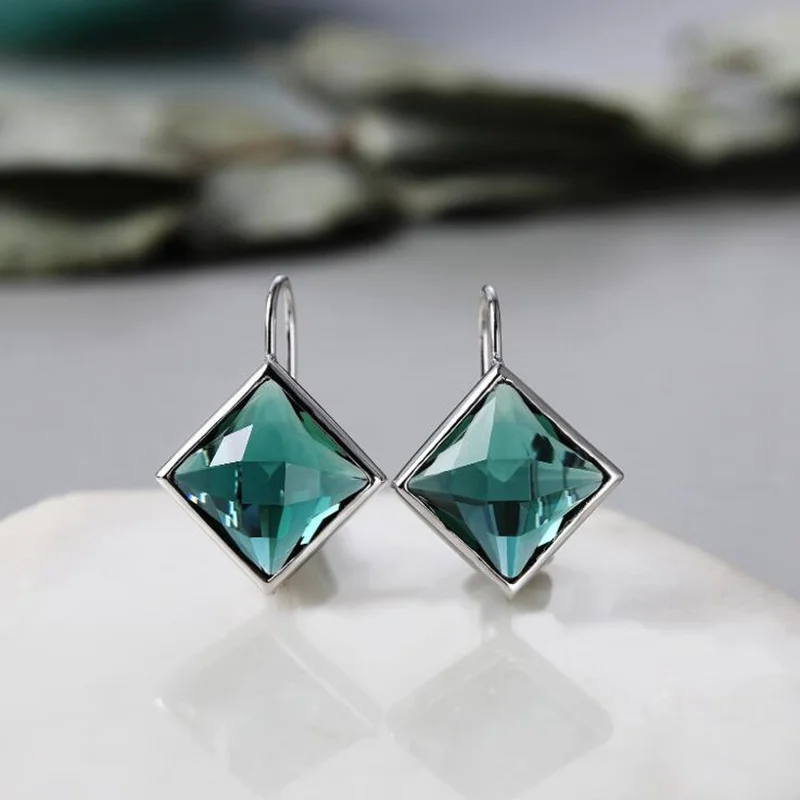 

Ruifan Top Quality Elegant Square Green Crystal Gemstone 100% 925 Sterling Silver Hanging Earrings for Women Jewelry YEA223