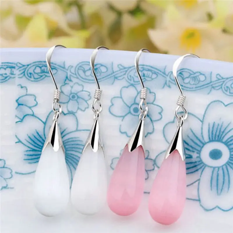 

Women Men Drop Earing White Pink Rhinestone Cat Eye Stone Opal Earring Ear Jewelry Accessories Pendientes