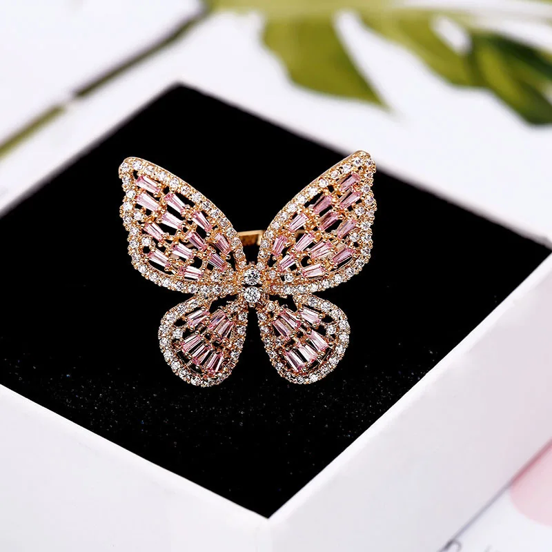 Креативный дизайн розовый кубический цирконий бабочка серьги-гвоздики элегантный корейский стиль милые серьги для женщин