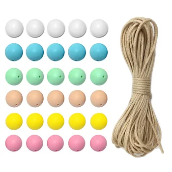 

30pcs 12mm Colorful Round Silicone Loose Teether Bead 5m String for Baby DIY Unfinished Chewable Teething Rattle Set Toy