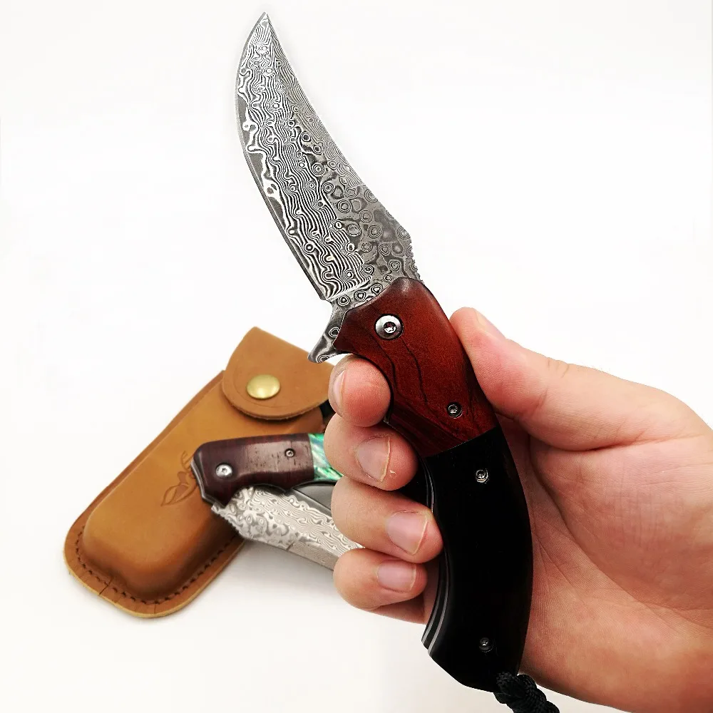 JSSQ карманный складной нож VG10 дамасское лезвие оболочка Палисандр Ручка Ножи Выживания Кемпинг Охота тактический нож EDC инструменты
