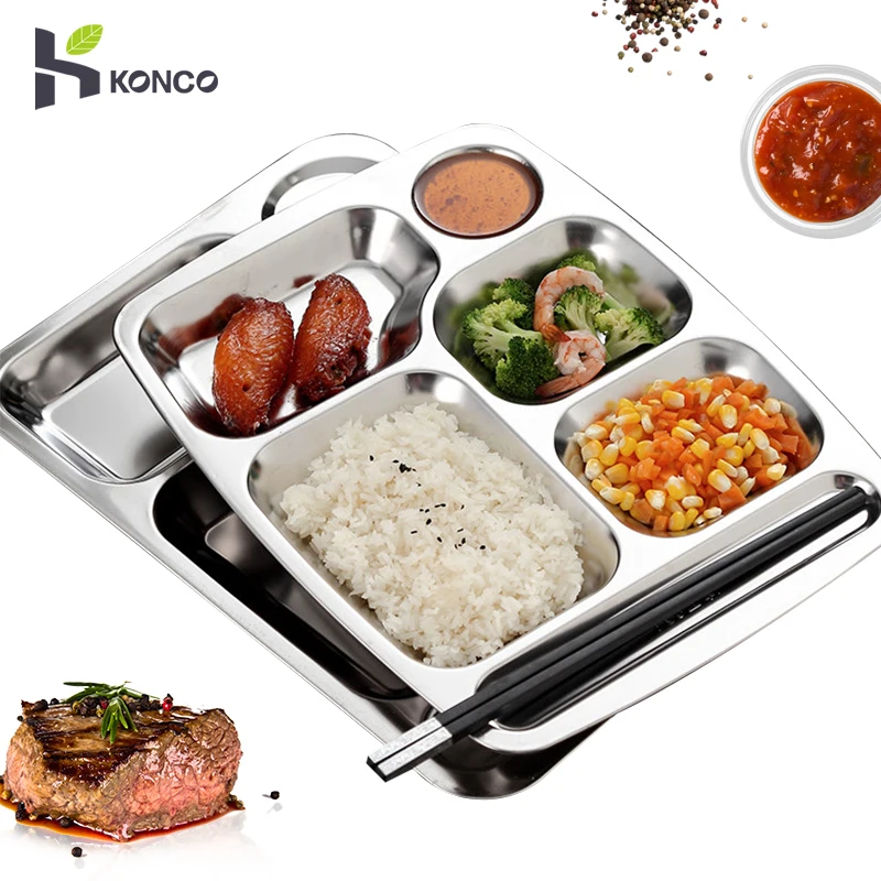 

Konco stainless steel Foods Tay Student tray Divided Dinner Tray Lunch Container Food Plate