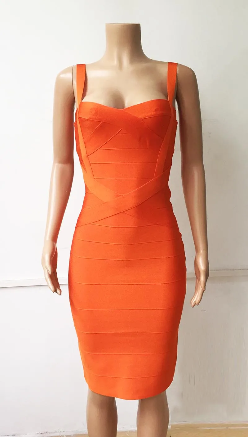 Новинка, женское сексуальное платье средней длины, красный, белый, hl, эластичное Бандажное платье на бретельках, Клубное облегающее платье для вечеринки, HL434 - Цвет: Оранжевый
