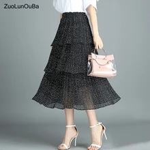 Летние Повседневное точка бутон кружевная юбка Для женщин Высокая Талия торт Tull юбки край листа лотоса шифон волны половина черная юбка женский