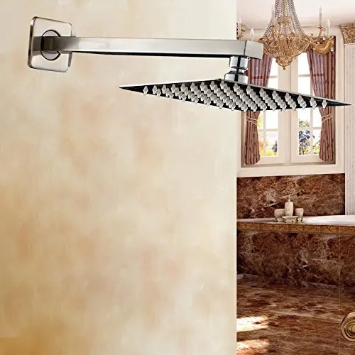 

Brushed Nickel Ultrathin 16 Inch Rainfall Shower Head with Wall Mounted Shower Arm