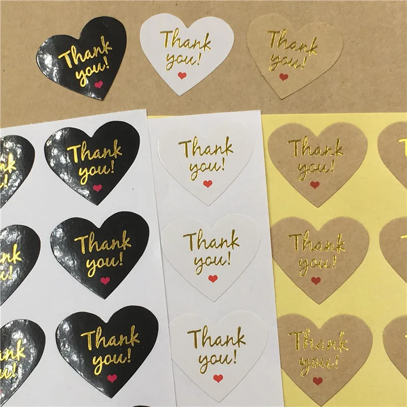 

100Pcs/Lot 3cm Gold " Thank You"Heart Handmade With Love Adhesive Stickers For Homemade Bakery Wedding Decoration Sticker Labels