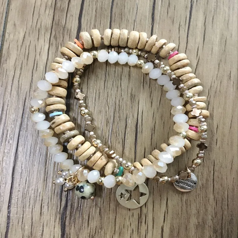 

Dongmu Jewelery New 2018 Bohemian Style Handmade Crystal Lady Bracelet Natural Stone Stretch Combination Bracelet Christmas Gift