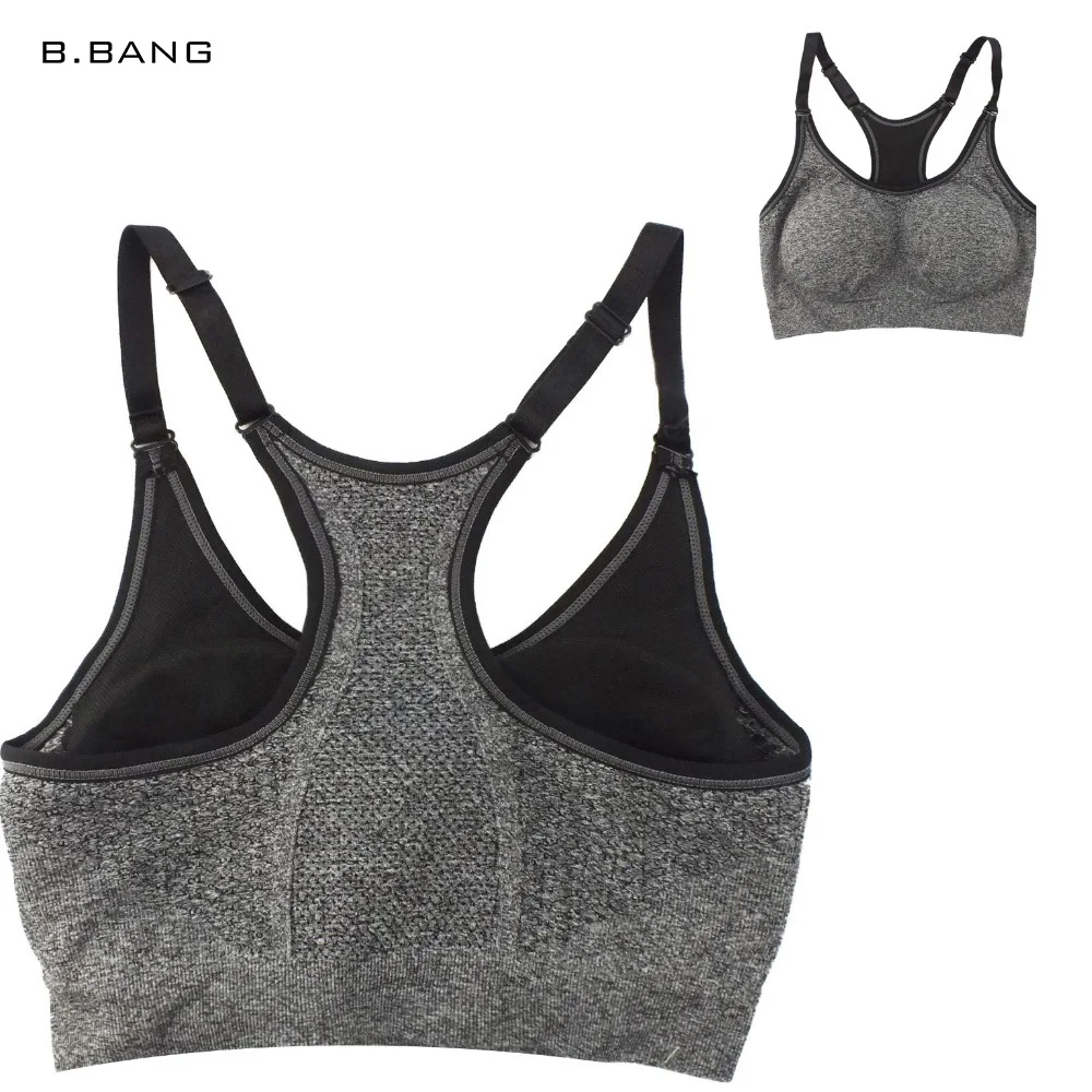 B.BANG Grey Women Sports Bra for Fitness Running Gym Jogging Adjustable