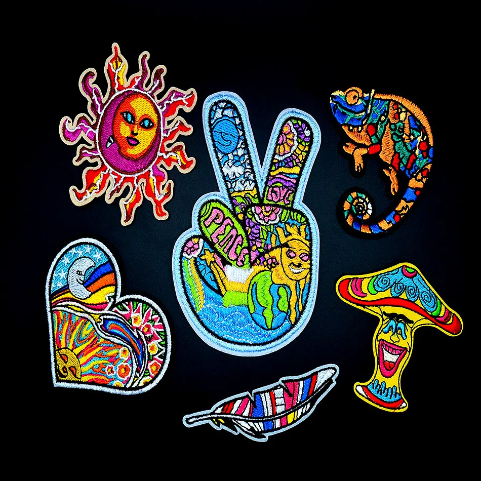 

Colorful Embroidered Patch Cute Iron On mini Cartoon Patch SUN HEART MUSHROOM For Jeans Applications DIY