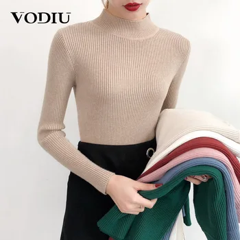 

Casual Winter Tops Turtleneck Pullover Women Sweater Solid Long Sleeve Thin Knitted Winter Women Sweaters And Pullover