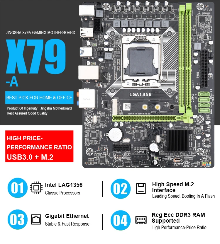 Kllisre X9A набор материнских плат с LGA 1356 E5 2420 C2 2x8GB = 16 Гб 1600 МГц DDR3 память ECC Reg