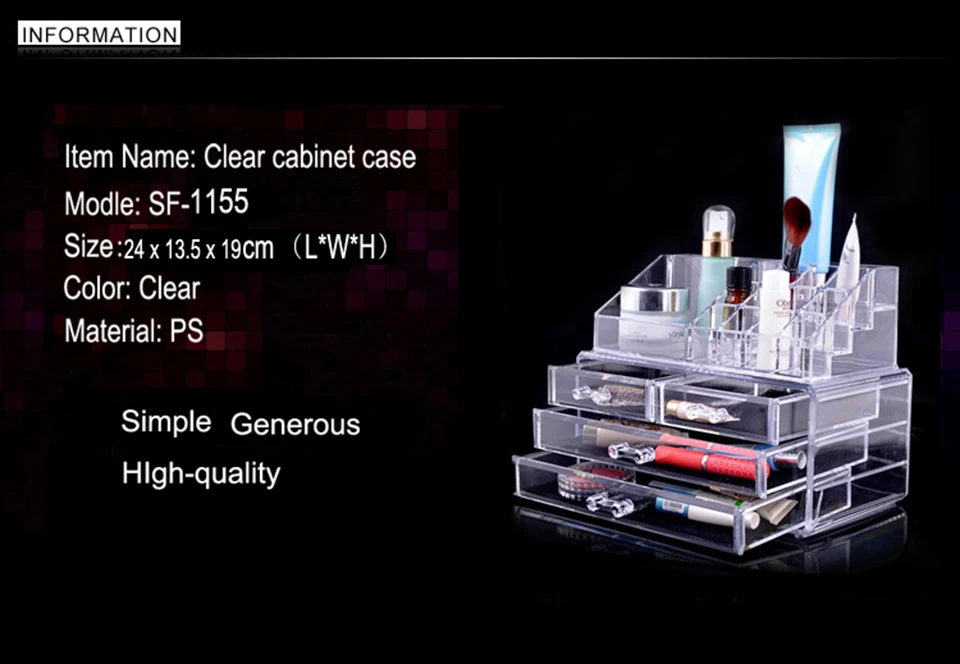 Прозрачный контейнер для макияжа Косметические ящики Органайзер, хранение бижутерии акриловый шкаф коробка № 1157