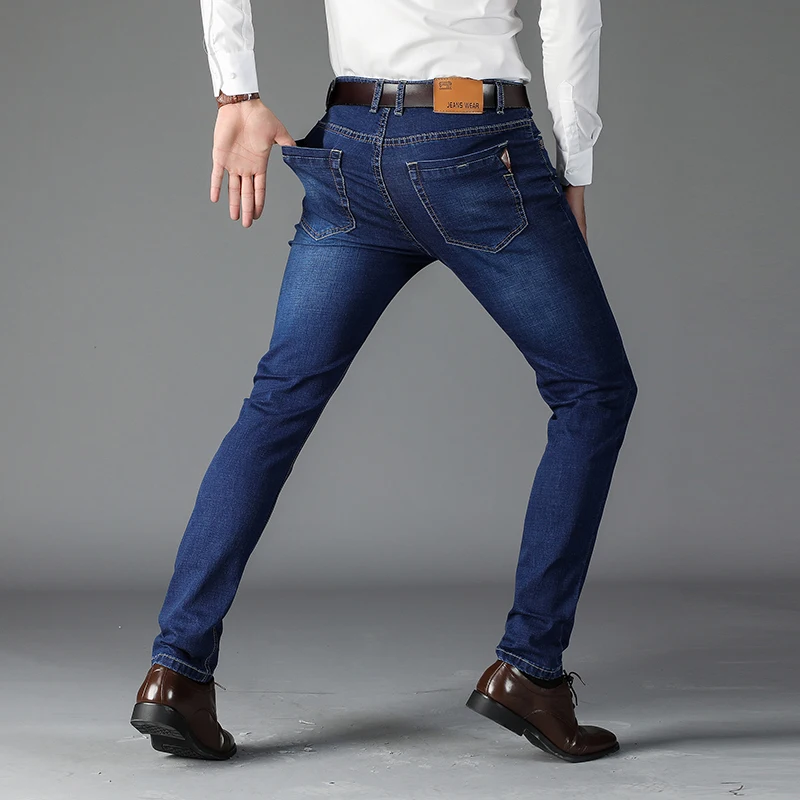 Spring Men Straight Slim Jeans Man Stretched Denim Pants Pantalon Homme stonewashed Trousers Male Casual Personal Quality Jean