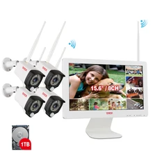 Tonton 8CH 1080P 15.6 inch LCD NVR Wireless CCTV System 2MP Outdoor Security Wifi IP Camera P2P Video Surveillance Kit 1TB HDD zosi 960p 8ch wireless nvr cctv system wifi 1 3mp ir outdoor bullet p2p ip camera waterproof security video surveillance kit 1tb