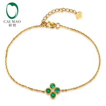 Caimao ювелирные изделия 0.53ct натуральный изумруд и бриллиант 18 К желтое золото кольцо обручальное в виде цепи браслет