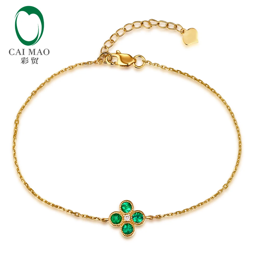 Caimao Jewelry 0.53ct Natural Emerald & Diamond 18k Yellow Gold Engagement Chain Bracelet