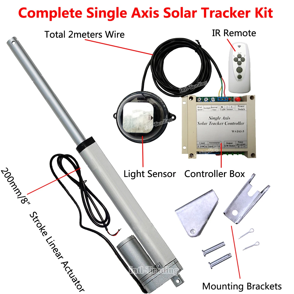 

DHL Shipping -Solar Tracker Track Single Axis Complete Kit -8'' DC12V Linear Actuator &Controller for Solar Panel Tracking