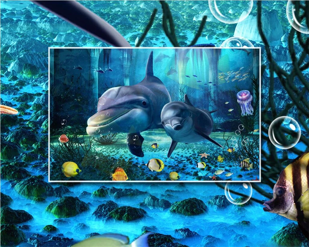 3D фотообои с дельфином для гостиной спальни|custom wallpaper|3d wallpaperwallpaper world |