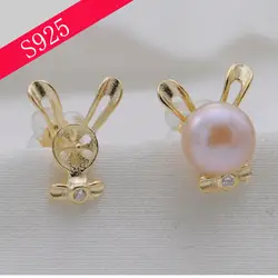 Милый кролик жемчужина стад серьги девушку S925 серебро жемчужные серьги Настройки ювелирные изделия делает аксессуар