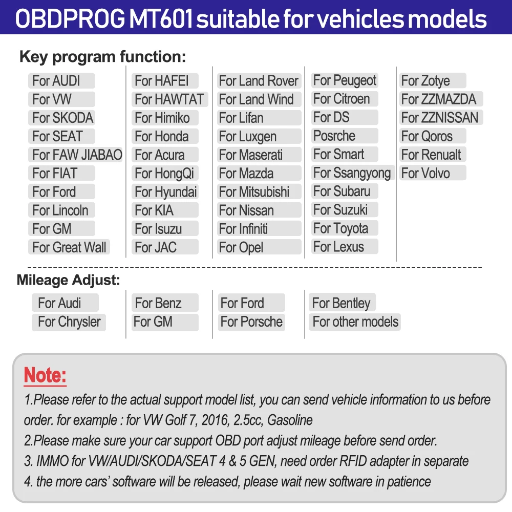 OBDPROG MT601 профессиональный инструмент коррекции одометра OBDII пройденное расстояние в милях регулировочный ключ-иммобилайзер программирования OBD2 диагностический инструмент