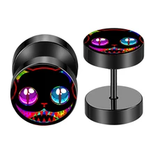 2 шт./партия Радужный Череп из нержавеющей стали поддельные обманщик уха туннель пробки пирсинг штанги унисекс серьги-гвоздики FEP_N00FNK