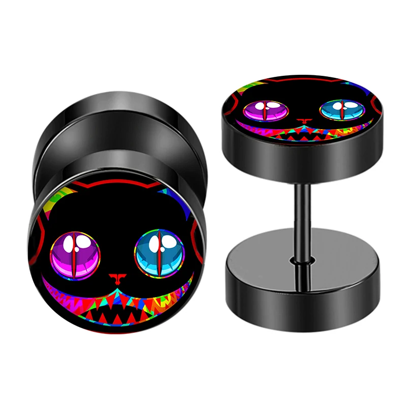 

2 pcs/Lot Rainbow Skull Stainless Steel Fake Cheater Ear Tunnel Plugs Piercing Barbell Unisex Stud Earring FEP_N00FNK