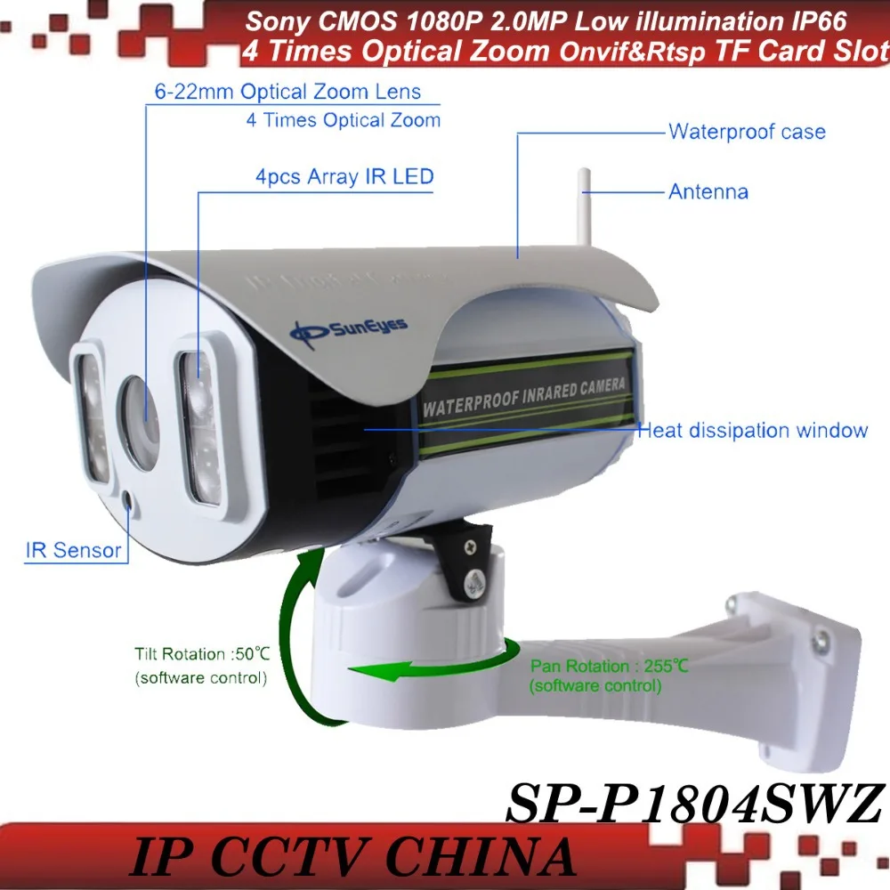 SunEyes SP P1804SWZ 1080P IP Camera Wireless Outdoor PTZ 2 0MP with TF Micro SD Slot