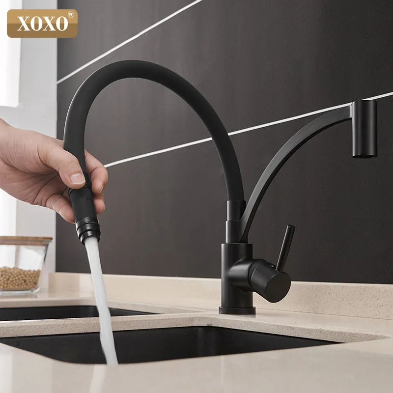  XOXO Kitchen Faucet Pull Down Cold and Hot Black Chrome Kitchen Tap Sink Deck Mounted Torneira Cozi - 32933606205