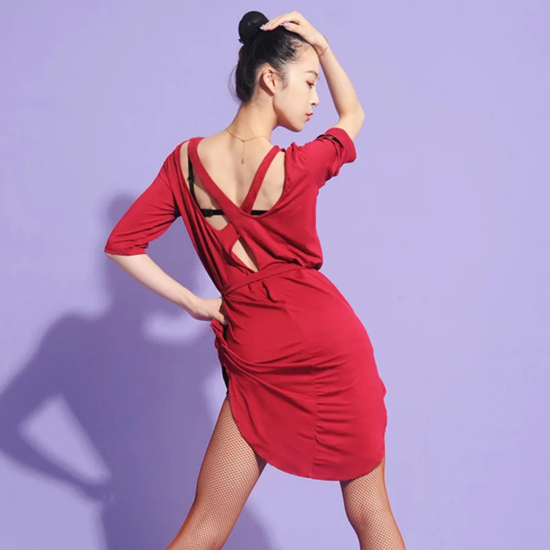

Latin Dance Dress Mid Sleeve Sexy Backless Practice Dresses Salsa Samba Tango Dancing Clothes Ladies Performance Wear DNV10445