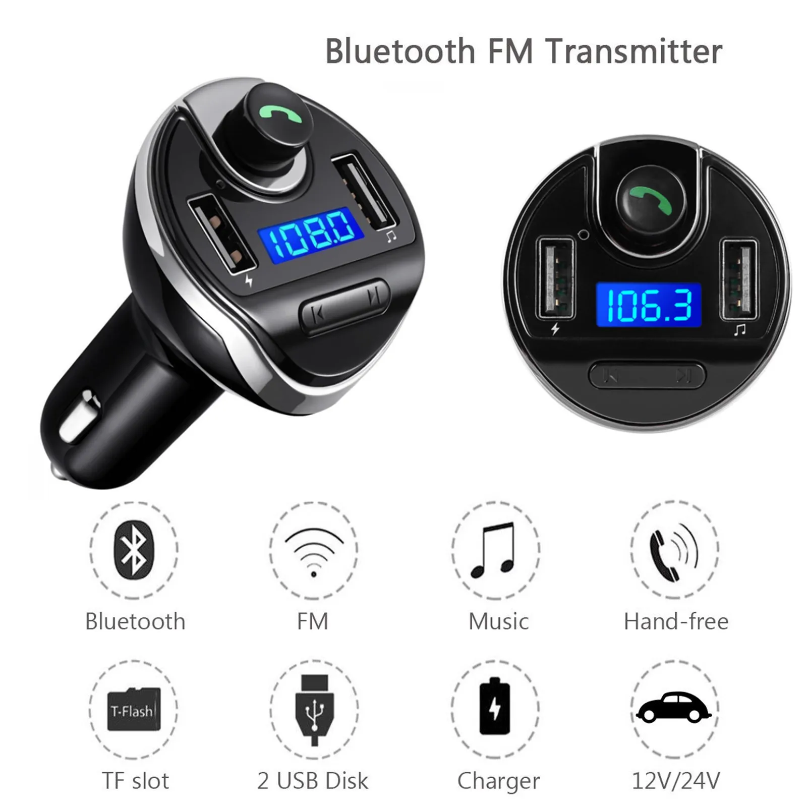 Bluetooth fm-передатчик для автомобиля Hands free в автомобиле fm-радио адаптер автомобильный комплект с USB зарядным устройством Обнаружение напряжения для телефонов