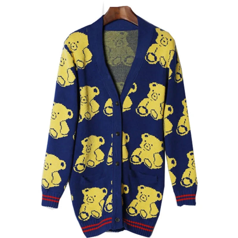 

2016 autumn winter sweater women new bear cartoon blue sweaters long cardigan jacket female clothing vestidos MMY255