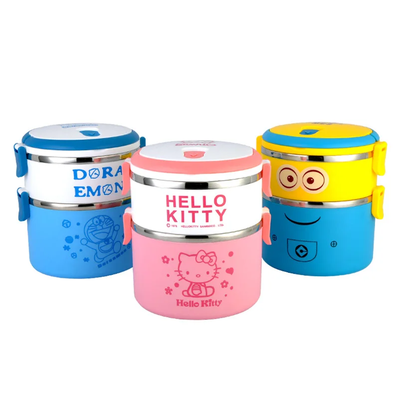

Cartoon 3 Layer Lunch Box for Kids Food Container Bento Box LunchBox sets 1.7L Handle Stainless Steel for School