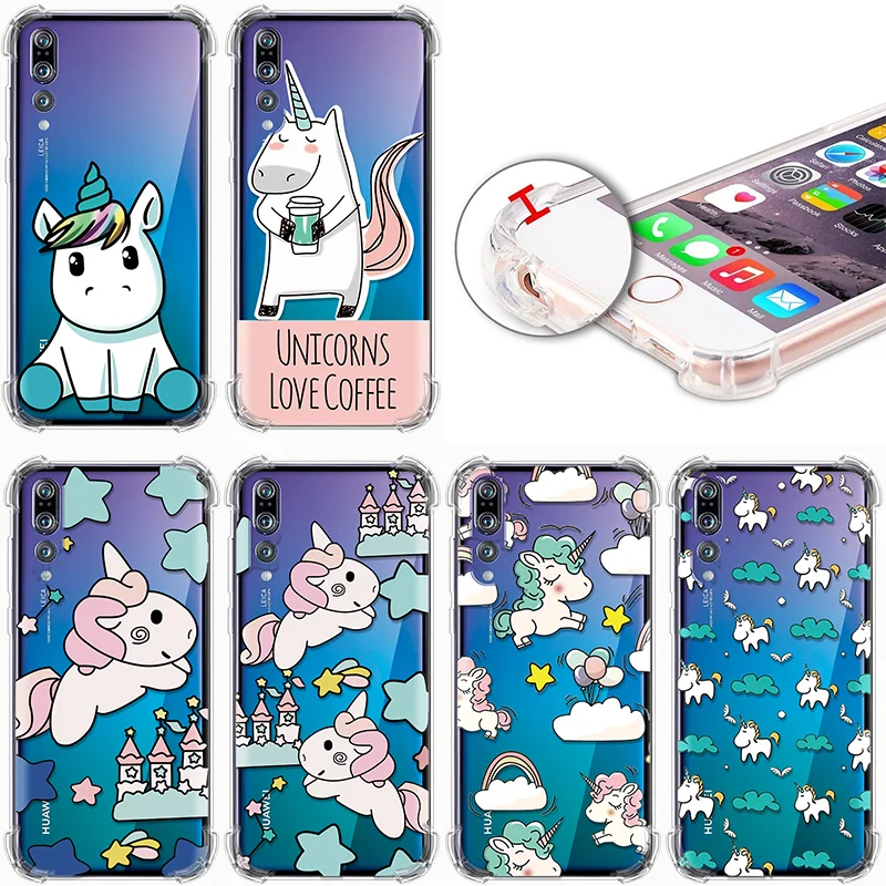 

For Huawei P20 Lite P Smart 2019 P9 P10 P30 Pro Plus Mate 10 20 For Honor 8X 10 9 Lite Nova 3 3i 4 Soft TPU Unicorn Airbag Case