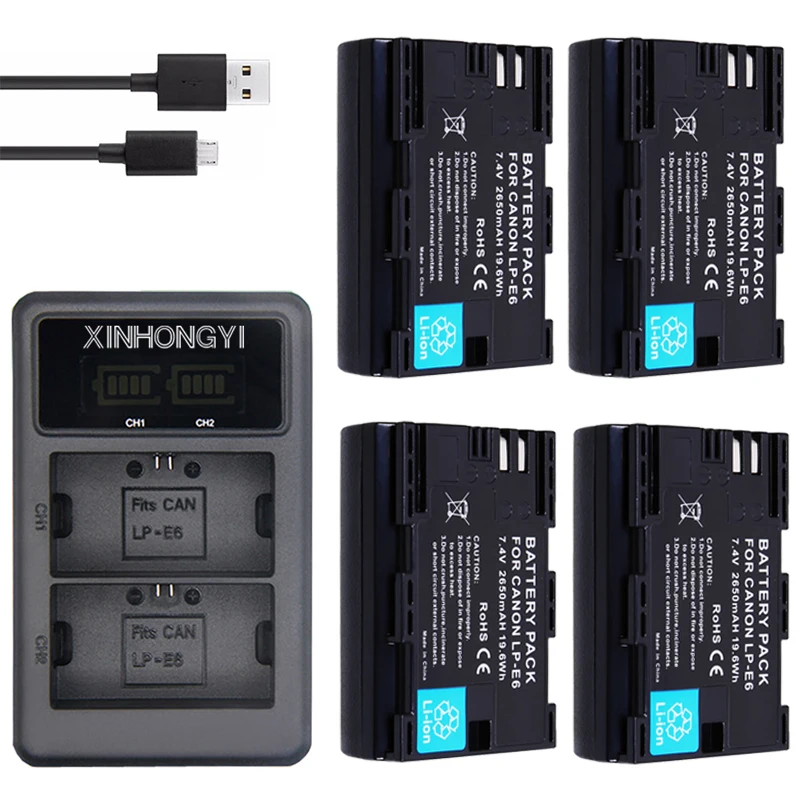 

2650mAh LP E6 LPE6 LP-E6 E6N Battery + LED Dual Charger For Canon EOS 5DS R 5D Mark II 5D Mark III 6D 7D 80D EOS 5DS R Camera