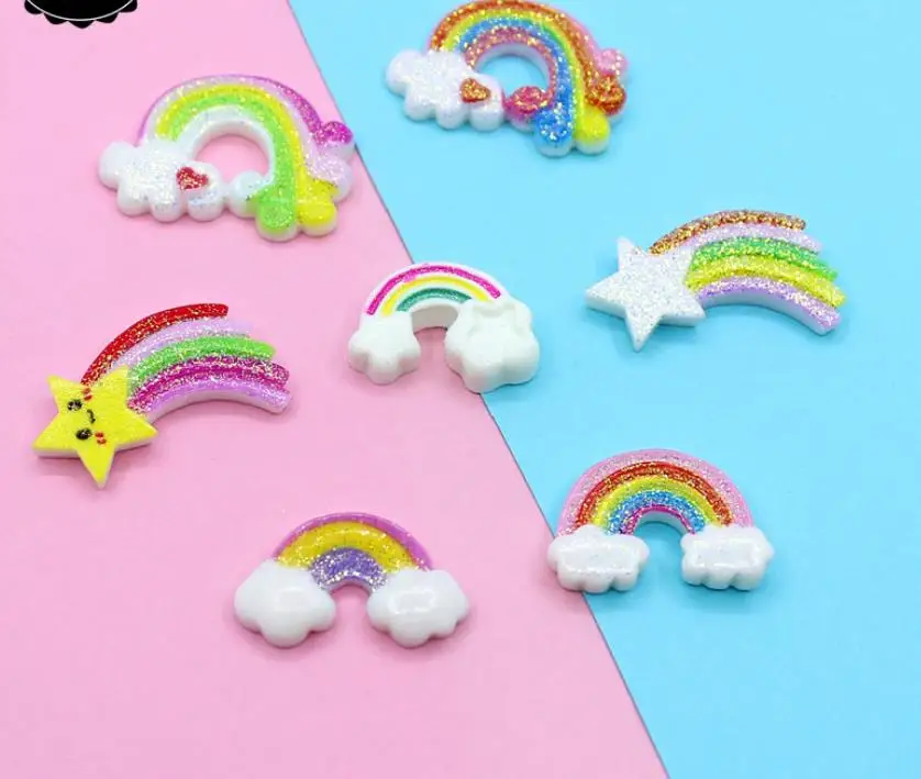 

shooting star Kawaii Colorful Glitter Resin Rainbow Resin Flat Back Cabochon Resin Star Rainbow For Phone DIY Decoration Art