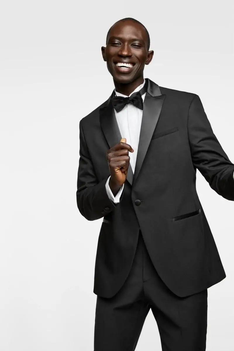 

Новые Модные Черные смокинги жениха на одной пуговице, Пиковые Мужские костюмы с отворотом, блейзеры (пиджак + брюки + галстук) W: 787